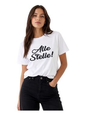 H&M Alle Stelle Graphic Tee White Black Relaxed Fit Cotton Shirt Size M